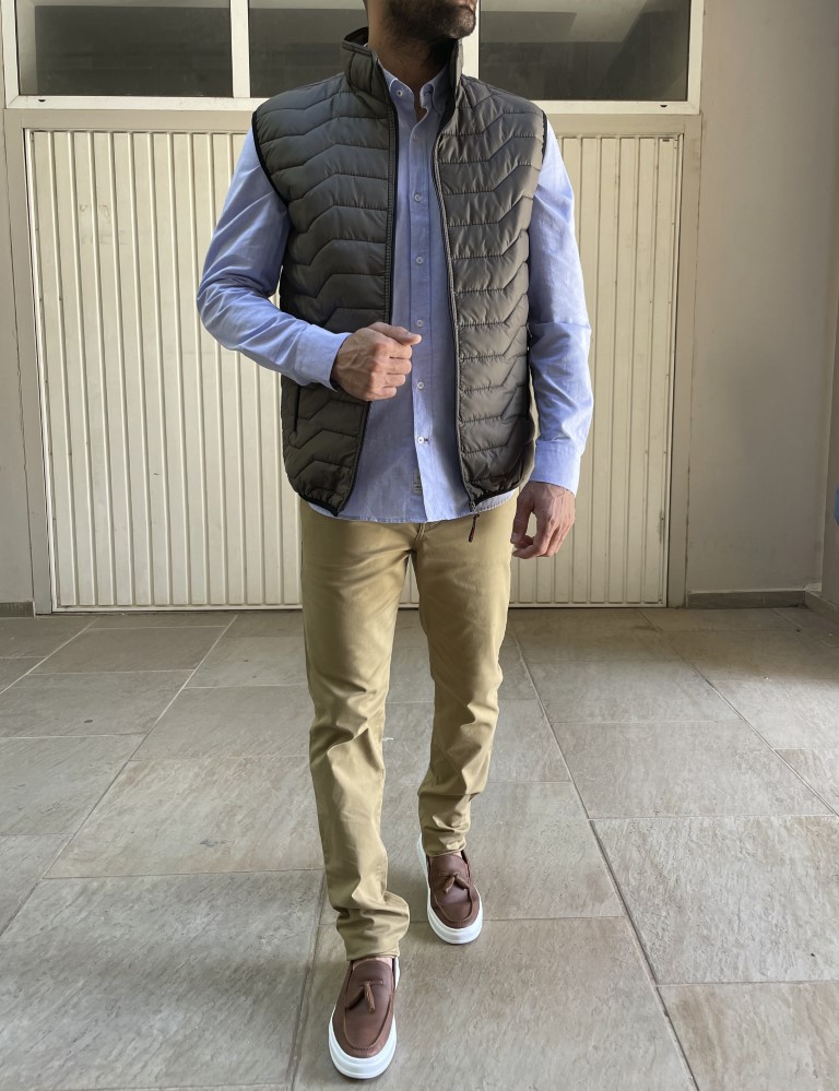 Ανδρικό χακί καπιτονέ αμάνικο μπουφάν BC24911X φωτογραφία